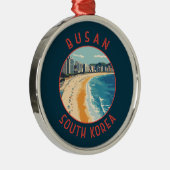 Busan Haeundae Beach Retro Distressed Circle Metalen Ornament (Rechts)