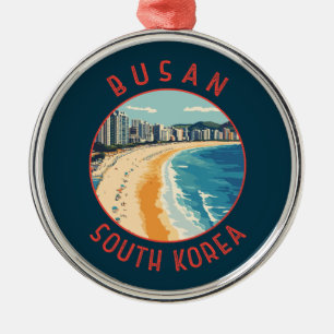 Busan Haeundae Beach Retro Distressed Circle Metalen Ornament