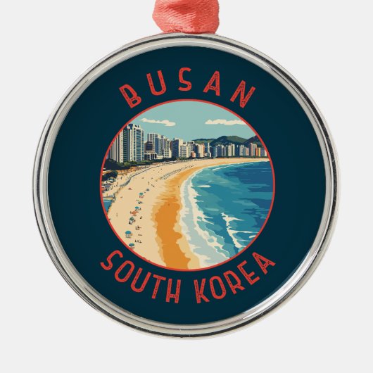 Busan Haeundae Beach Retro Distressed Circle Metalen Ornament (Voorkant)