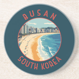 Busan Haeundae Beach Retro Distressed Circle Zandsteen Onderzetter