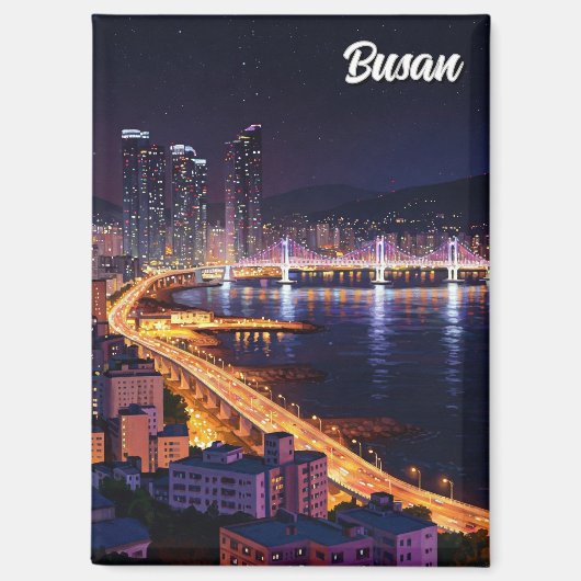 Busan Skyline Night Travel Magneet (Voorkant)