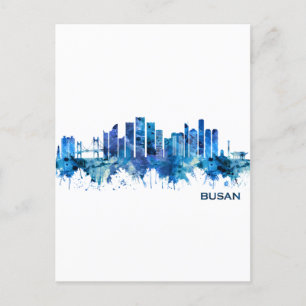 Busan South Korea Skyline Blue Uitnodiging Briefkaart