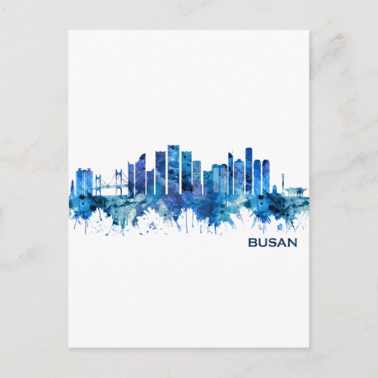 Busan South Korea Skyline Blue Uitnodiging Briefkaart (Voorkant)