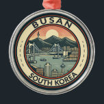 Busan Zuid-Korea Bridge Travel Art Badge Metalen Ornament<br><div class="desc">Busan retro vector reisontwerp. Busan,  een grote havenstad in Zuid-Korea,  staat bekend om zijn stranden,  bergen en tempels.</div>