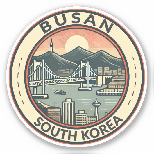 Busan Zuid-Korea Bridge Travel Art Badge Sticker (Voorkant)