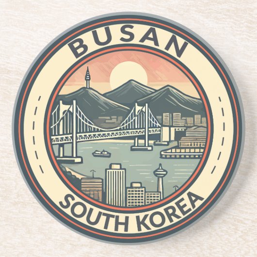Busan Zuid-Korea Bridge Travel Art Badge Zandsteen Onderzetter (Voorkant)