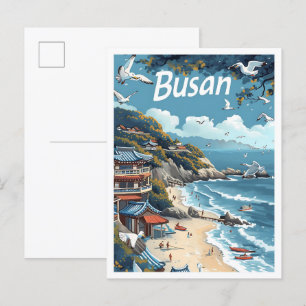 Busan Zuid-Korea  kunst reisillustratie Briefkaart