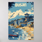 Busan Zuid-Korea  kunst reisillustratie Poster (Voorkant)