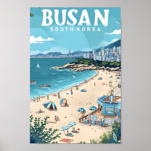 Busan Zuid-Korea  kunst reisillustratie Poster