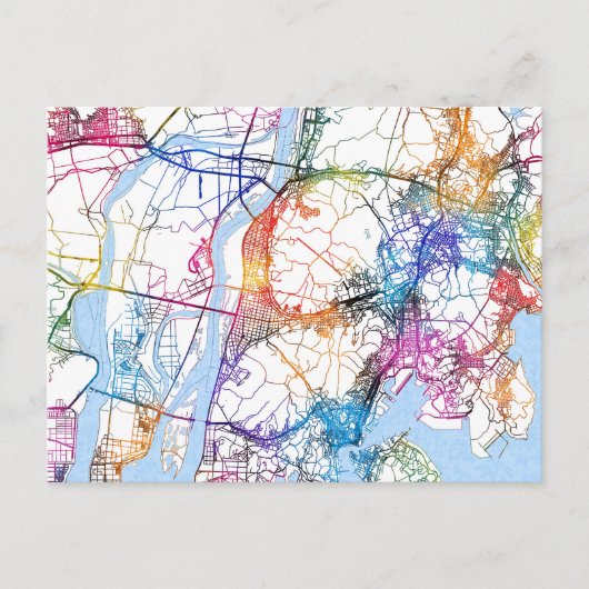 Busan Zuid-Korea Stadsplattegrond Briefkaart (Voorkant)