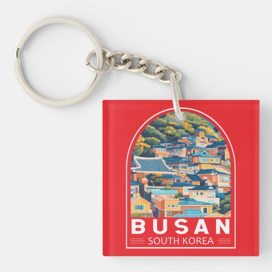 Busan Zuid-Korea Travel Art Embleem Sleutelhanger (Voorkant)