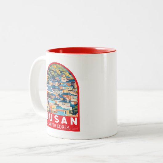 Busan Zuid-Korea Travel Art Embleem Tweekleurige Koffiemok (Voorkant links)