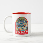 Busan Zuid-Korea Travel Art Embleem Tweekleurige Koffiemok (Links)