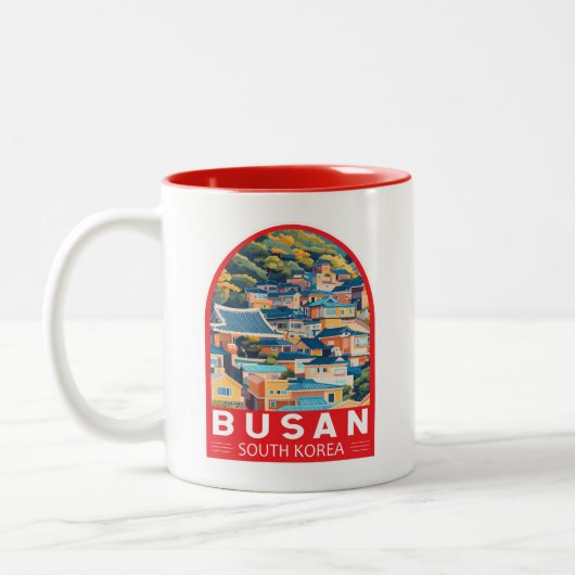 Busan Zuid-Korea Travel Art Embleem Tweekleurige Koffiemok (Links)