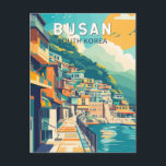 Busan Zuid-Korea Travel Art Vintage Briefkaart<br><div class="desc">Busan retro vector reisontwerp. Busan,  een grote havenstad in Zuid-Korea,  staat bekend om zijn stranden,  bergen en tempels.</div>
