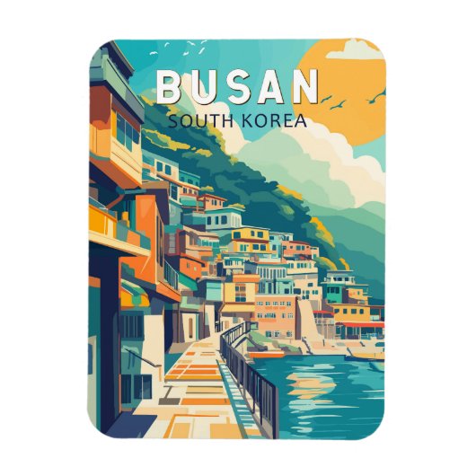 Busan Zuid-Korea Travel Art Vintage Magneet (Verticaal)