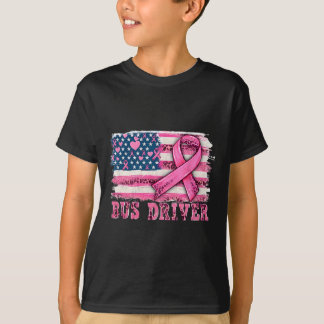 Buschauffeur Amerikaanse vlag roze lint borstkanke T-shirt