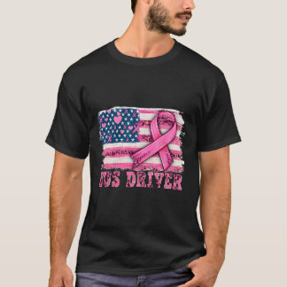 Buschauffeur Amerikaanse vlag roze lint borstkanke T-shirt