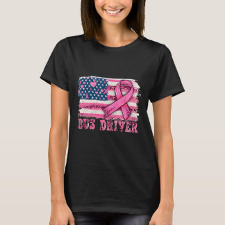 Buschauffeur Amerikaanse vlag roze lint borstkanke T-shirt