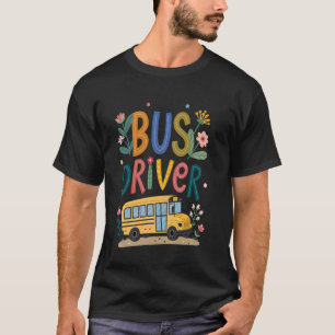 Buschauffeur Waardering Cute Schoolbus met Flora T-shirt