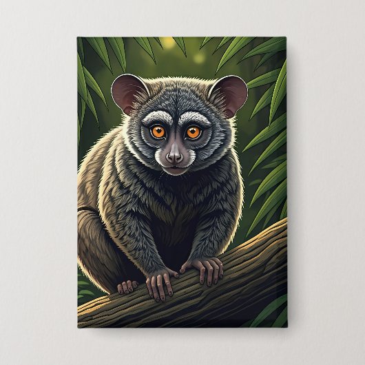 Bush Baby Perched on Jungle Branch Button (Voorkant)