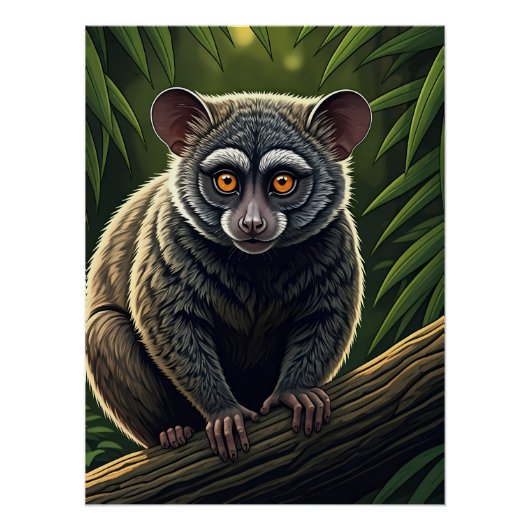Bush Baby Perched on Jungle Branch Perfect Poster (Voorkant)