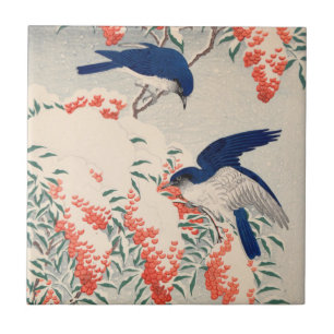 Bush en vliegenvangers in de sneeuw door Ohara Kos Tegeltje