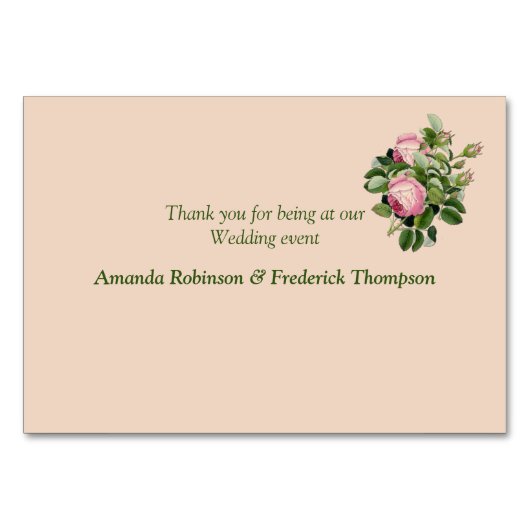 Bush Garden Groen - zacht roze rozen tafelkaartjes Kaart (Achterkant)