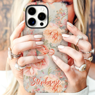 Bush Roze Vintage Bloemstuk Aangepaste Naam iPhone 16 Pro Max Hoesje