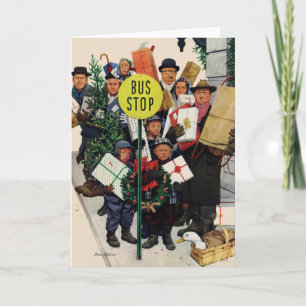Bushalte bij Kerstmis Feestdagen Kaart