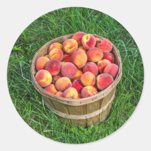 Bushel mandje verse perziken ronde sticker