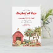 Bushel van Fun Birthday Girl Red Gingham Party Kaart (Staand voorkant)