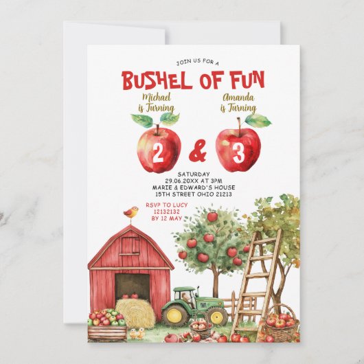 Bushel van Fun Sibling Verjaardag Red Gingham Part Kaart (Voorkant)