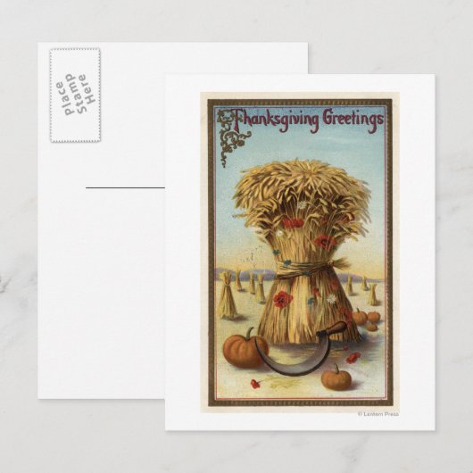 Bushel van Hay en Scythe Briefkaart (Voorkant / Achterkant)