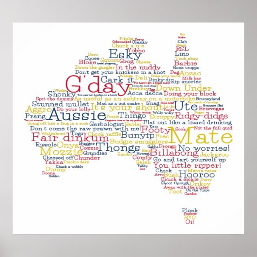 Bushfire Special Edition Aussie Slang Map Poster (Voorkant)