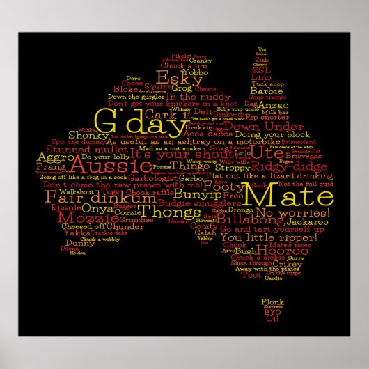 Bushfire Special Edition Aussie Slang Map Poster (Voorkant)