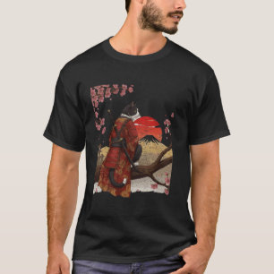Bushido Kat Samoerai Krijger met Katana en Kimono T-shirt