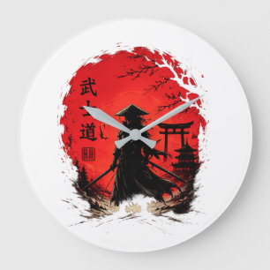 Bushido Samurai Krijger Rode Maan Japanse Vintage. Grote Klok