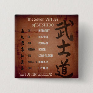 BUSHIDO VIRTUES VIERKANTE BUTTON 5,1 CM