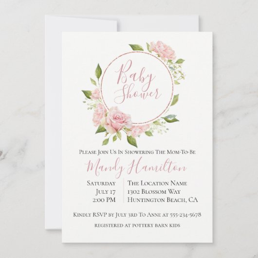 Bushing Floral Wreator Baby shower Invitation Kaart (Voorkant)