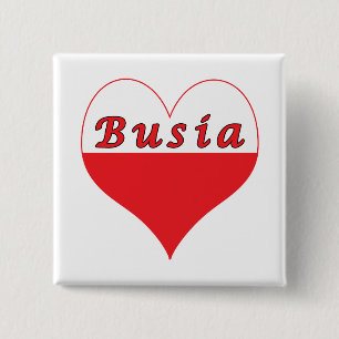 Busia Poland Heart Vierkante Button 5,1 Cm