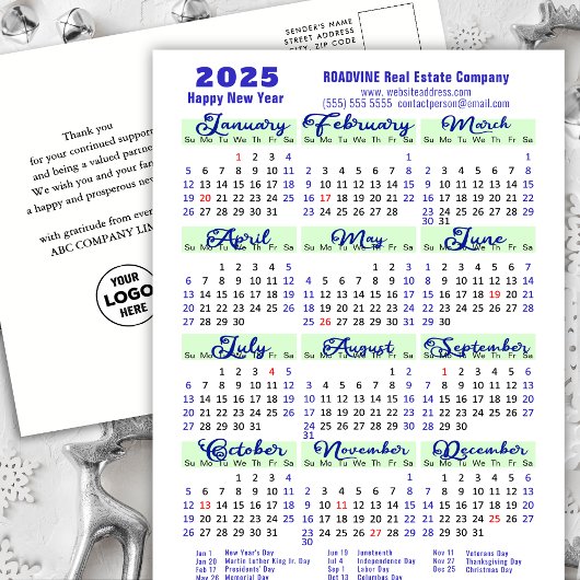 Business 20245 Kalender Modern Blauw Script Eenvou Feestdagenkaart