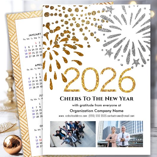 Business 2025 Kalender Feestelijk Fireworks Gold Feestdagenkaart