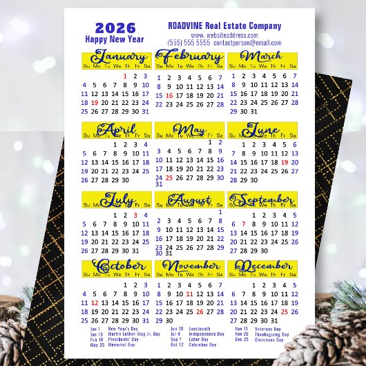 Business 2025 Kalender Modern Blauw Script Eenvoud Feestdagenkaart