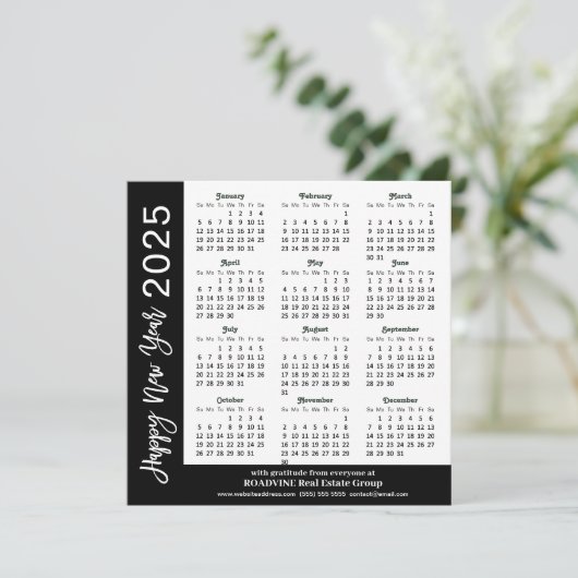 Business 2025 Kalender Modern Scrip Zwart Eenvoudi Feestdagenkaart (Staand voorkant)