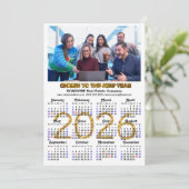 Business 2025 Kalender Modern Zwart Goud Glitter Feestdagenkaart (Staand voorkant)
