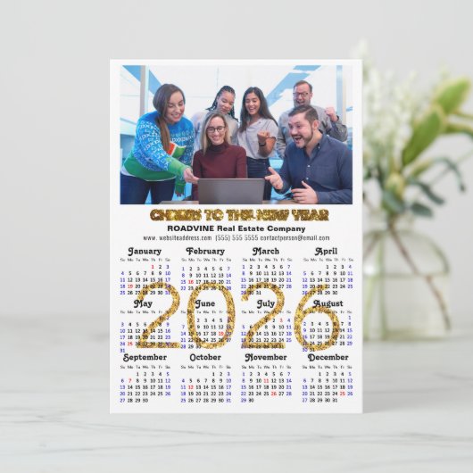 Business 2025 Kalender Modern Zwart Goud Glitter Feestdagenkaart (Staand voorkant)
