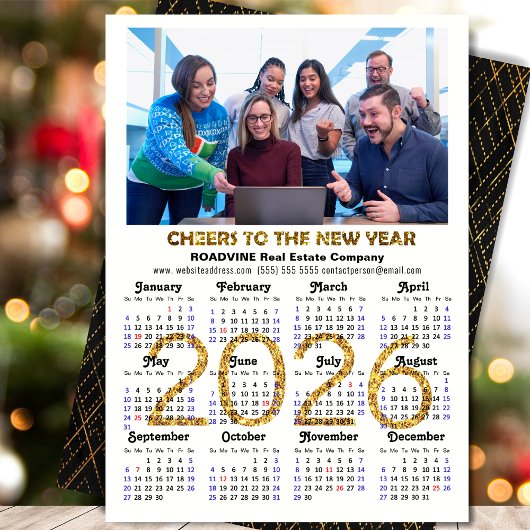 Business 2025 Kalender Modern Zwart Goud Glitter Feestdagenkaart