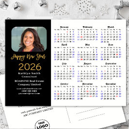 Business 2025 Kalender Modern Zwart Goud Glitter Feestdagenkaart