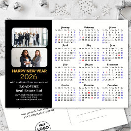 Business 2025 Kalender Modern Zwart Goud Glitter Feestdagenkaart